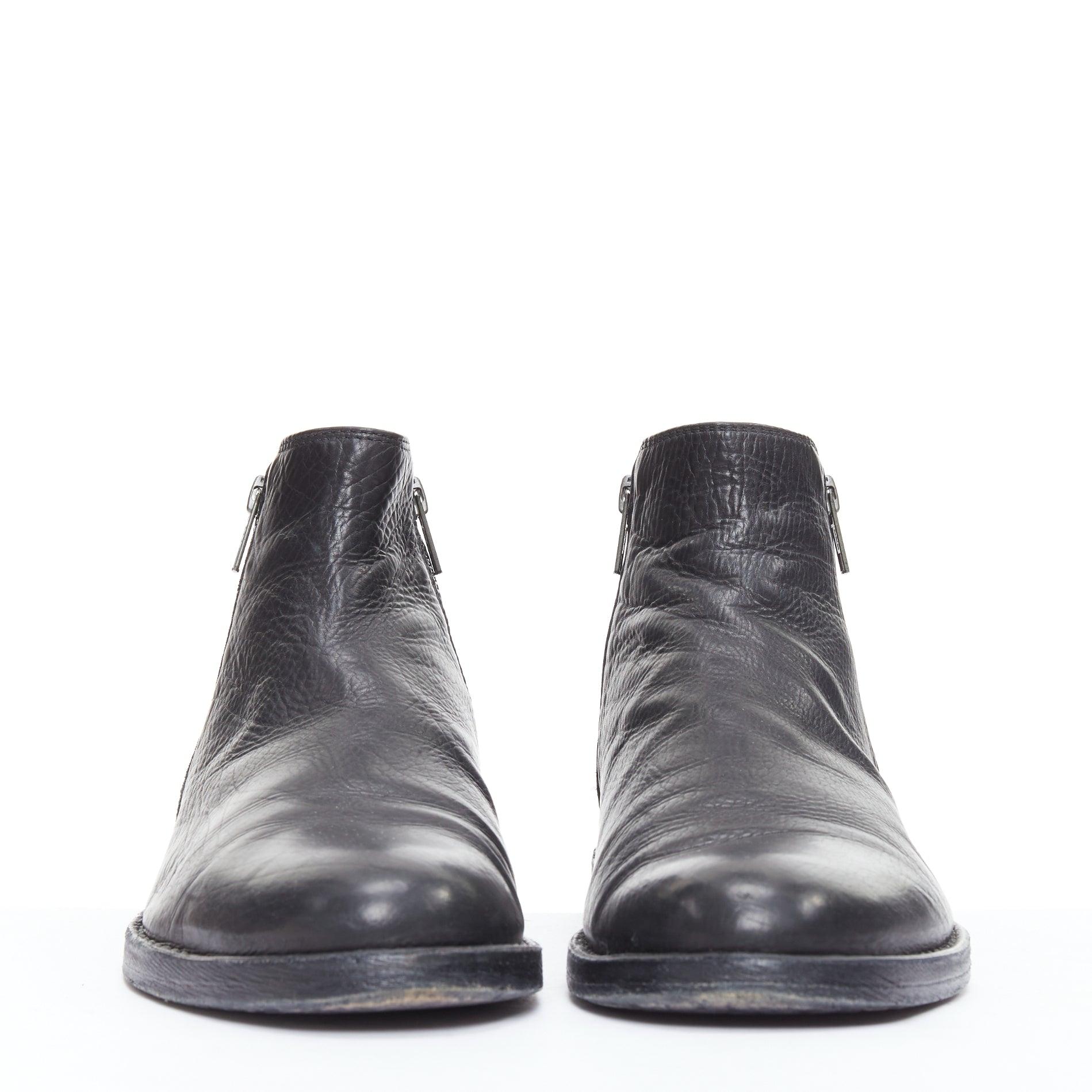 Black ANN DEMEULEMEESTER black leather double zip flat ankle boots EU40.5 For Sale