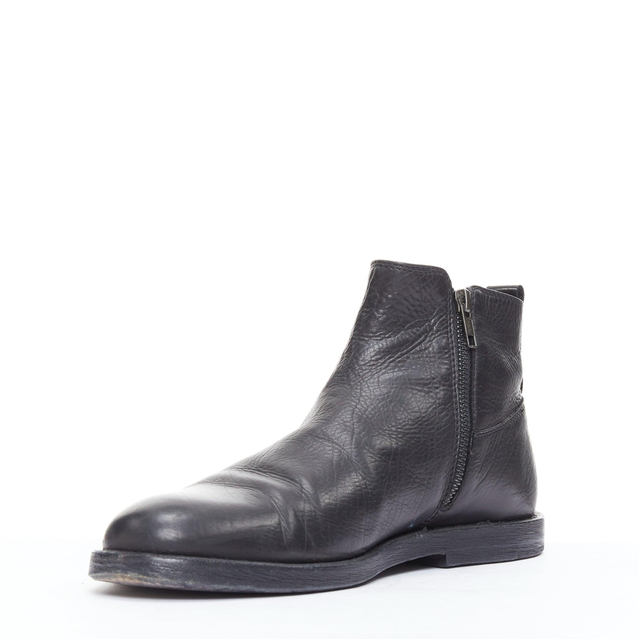 ANN DEMEULEMEESTER black leather double zip flat ankle boots EU40.5 In Good Condition For Sale In Hong Kong, NT