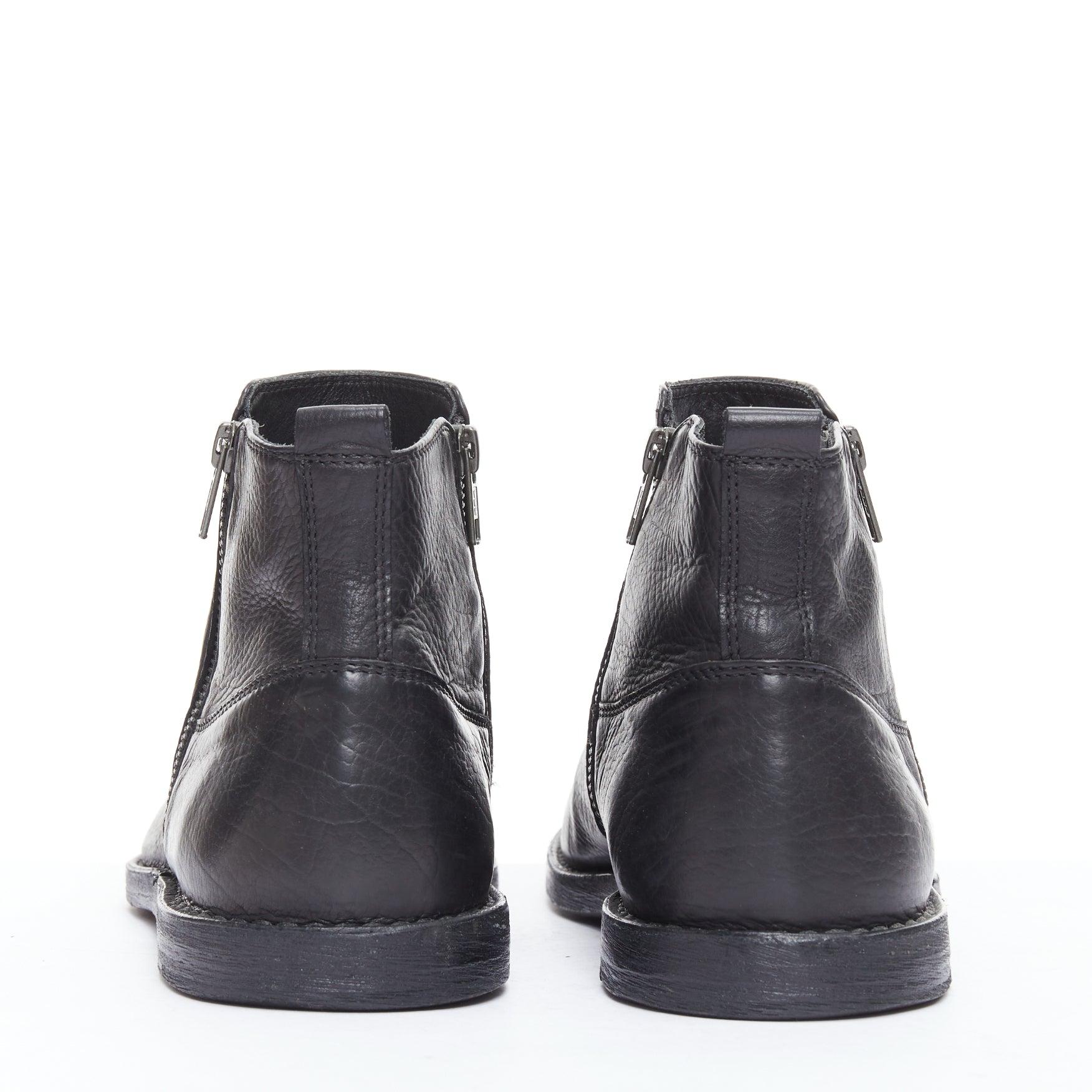 Men's ANN DEMEULEMEESTER black leather double zip flat ankle boots EU40.5 For Sale
