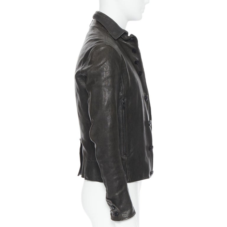 ANN DEMEULEMEESTER black leather dual collar button front fitted jacket XS  at 1stDibs