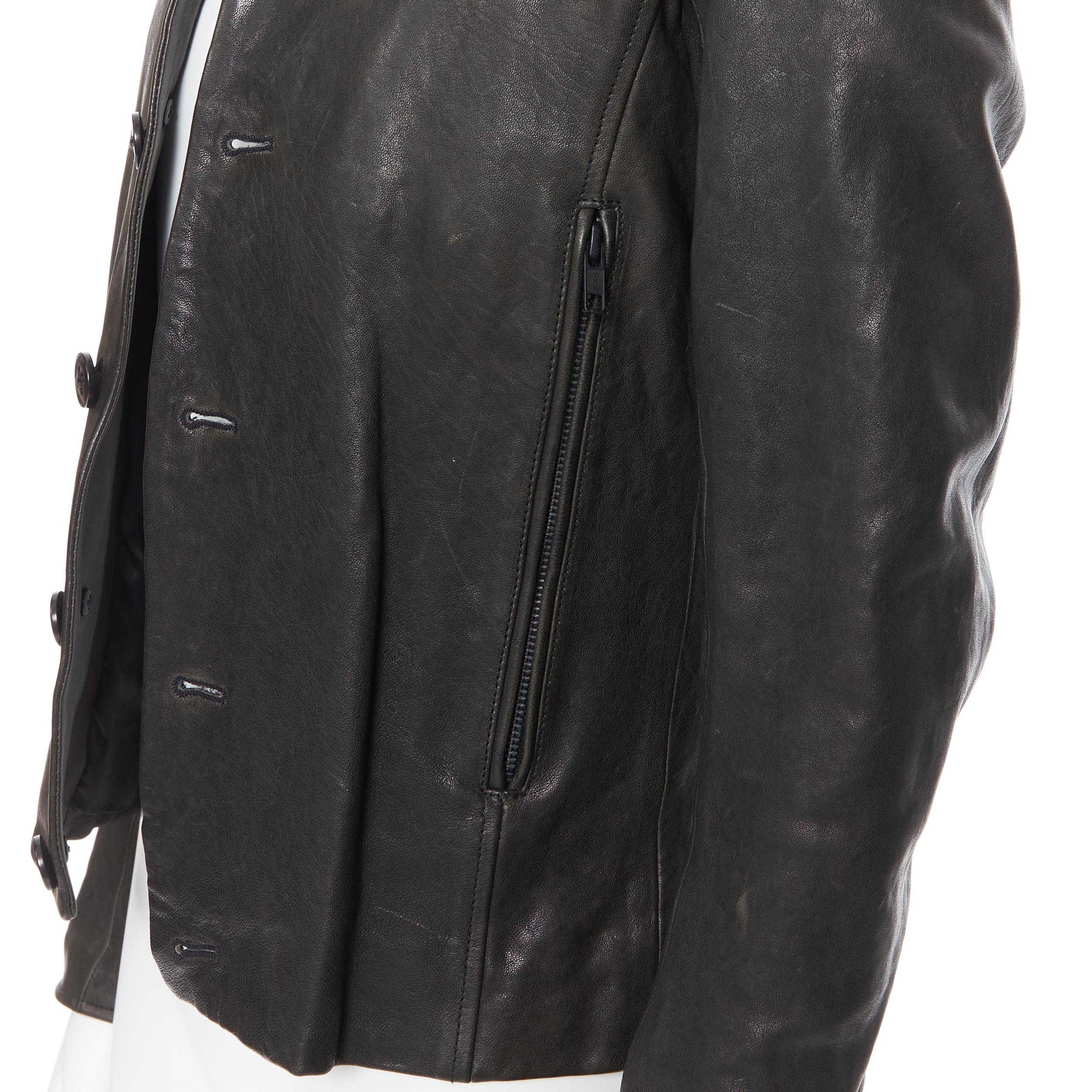 ANN DEMEULEMEESTER black leather dual collar button front fitted jacket XS 3