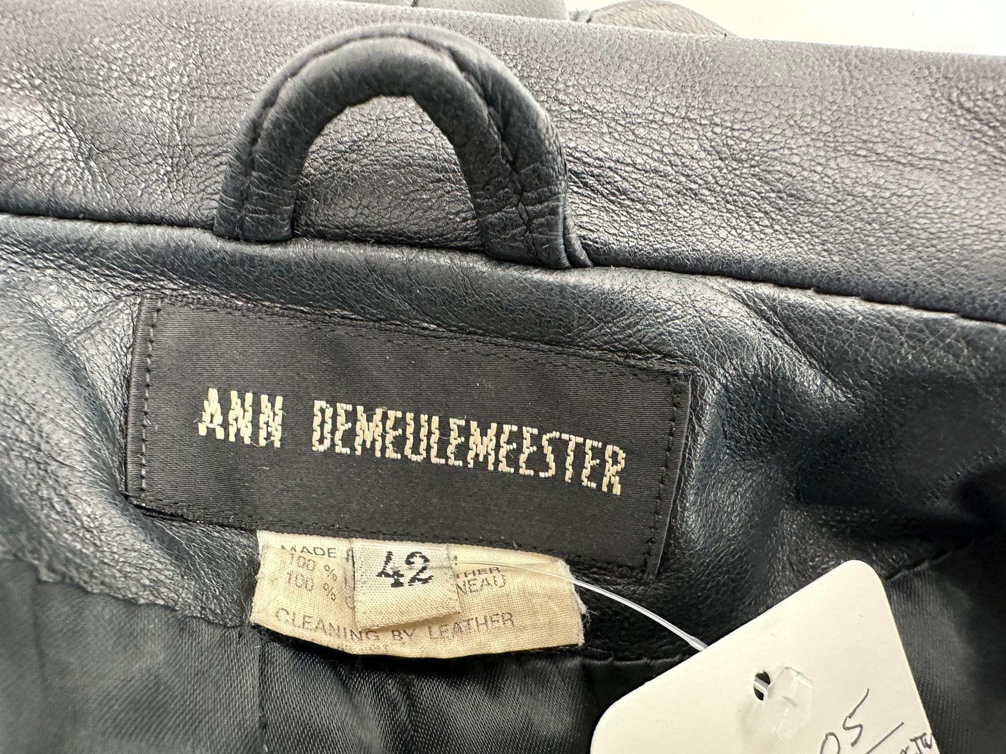 Ann Demeulemeester Black Leather Top Stitched Patch Pocket Button Front Jacket For Sale 11