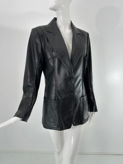 Ann Demeulemeester Black Leather Top Stitch by Stitch Patch Pocket Button Front Jacket