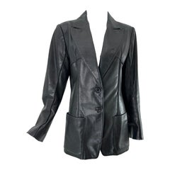 Ann Demeulemeester Black Leather Top Stitched Patch Pocket Button Front Jacket