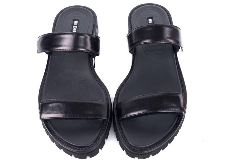 Ann Demeulemeester Black Leather Velcro Strap Sandals For Sale at 1stDibs