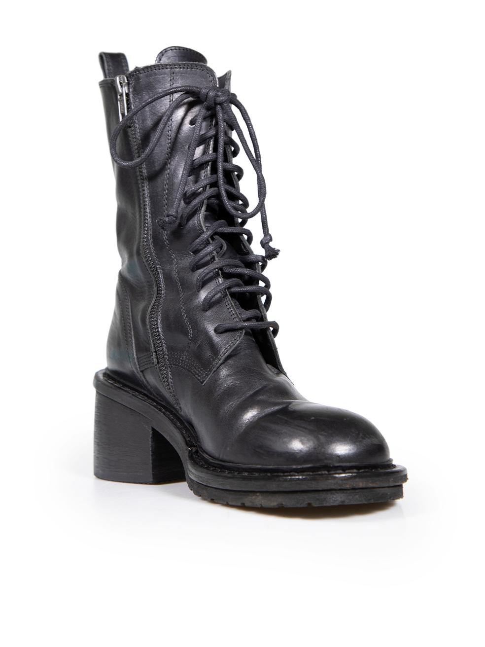 CONDITION is Very good. Minimal wear to boots is evident. Minimal wear to both boot toes and heels with abrasions and general creasing to the leather on this used Ann Demeulemeester designer resale item.
 
 
 
 Details
 
 
 Black
 
 Leather
 

