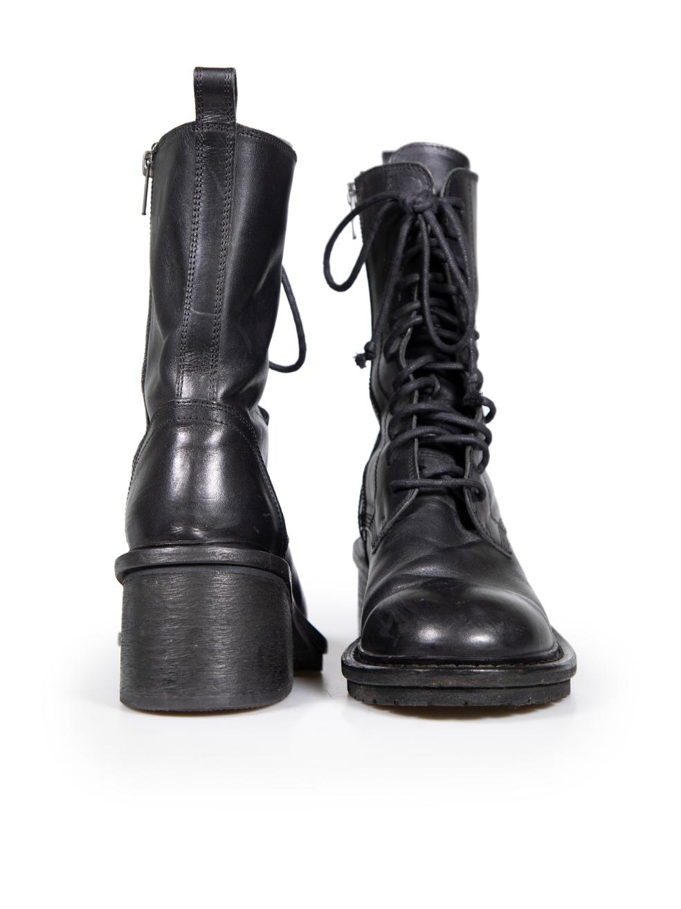 Ann Demeulemeester Black Mid Heel Combat Boots Size IT 39.5 In Good Condition For Sale In London, GB
