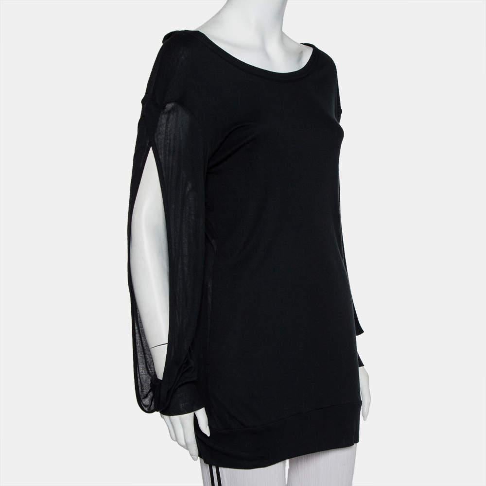 Ann Demeulemeester Black Modal Cutout Sleeve Detail T-Shirt M In Good Condition For Sale In Dubai, Al Qouz 2