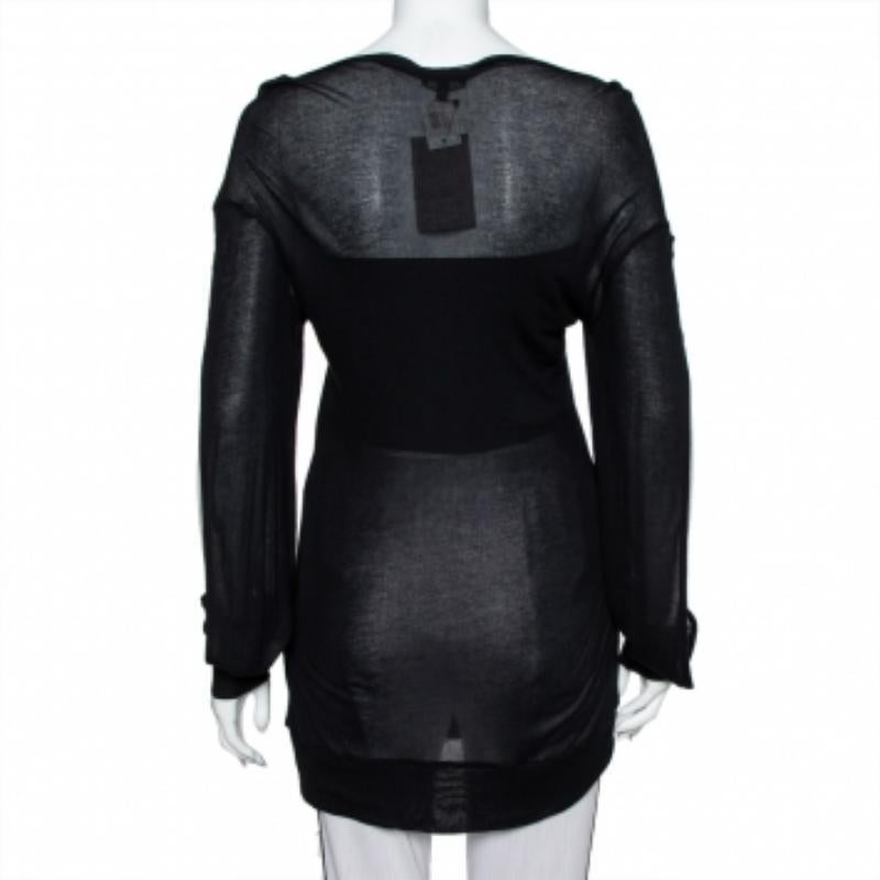 Women's Ann Demeulemeester Black Modal Cutout Sleeve Detail T-Shirt M For Sale