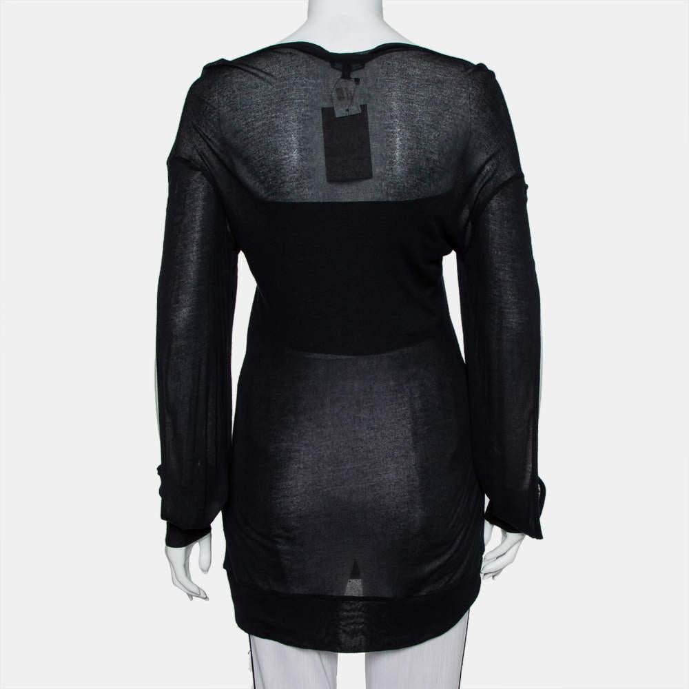 Women's Ann Demeulemeester Black Modal Cutout Sleeve Detail T-Shirt M For Sale