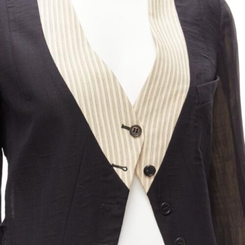 ANN DEMEULEMEESTER black overlay sheer cream topstitched jacket FR36 S For Sale 5