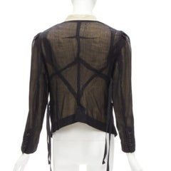 ANN DEMEULEMEESTER black overlay sheer cream topstitched jacket FR36 S