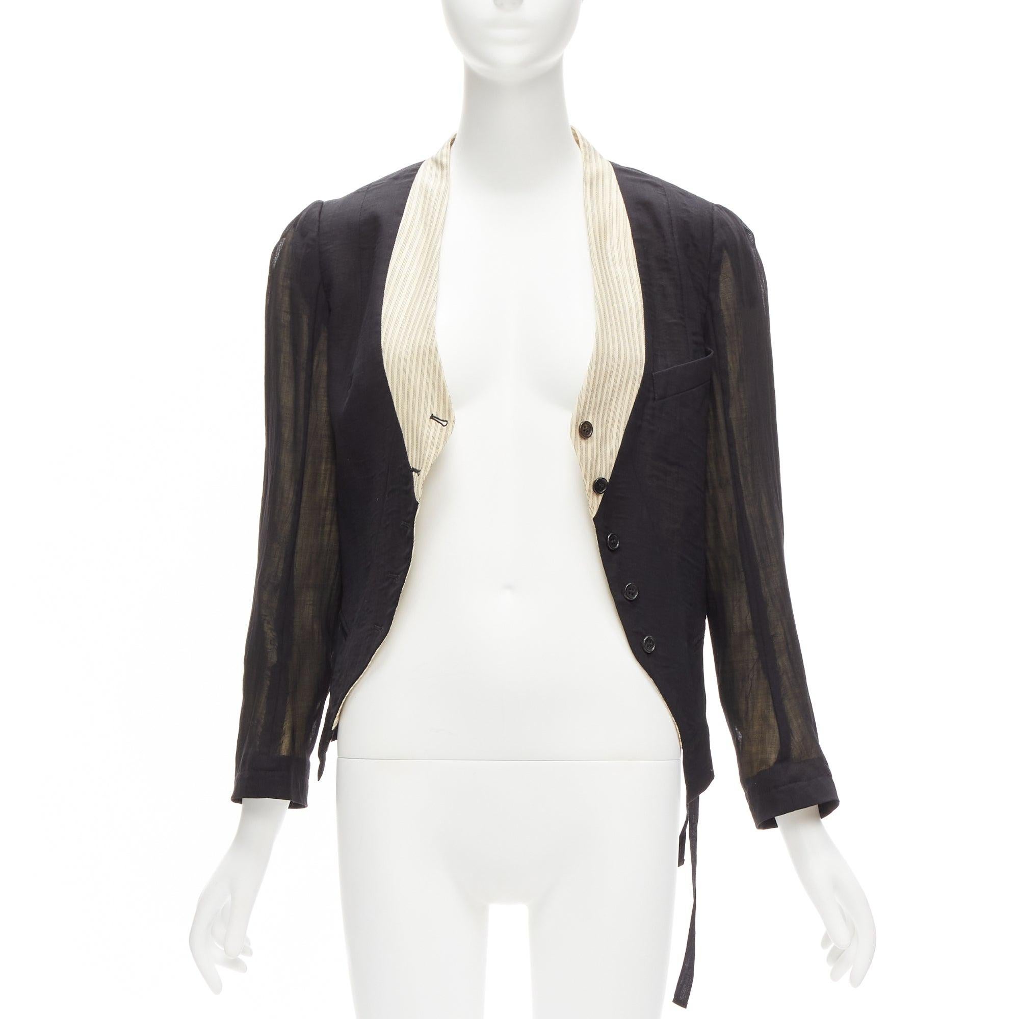 Black ANN DEMEULEMEESTER black overlay sheer cream topstitched jacket FR36 S For Sale