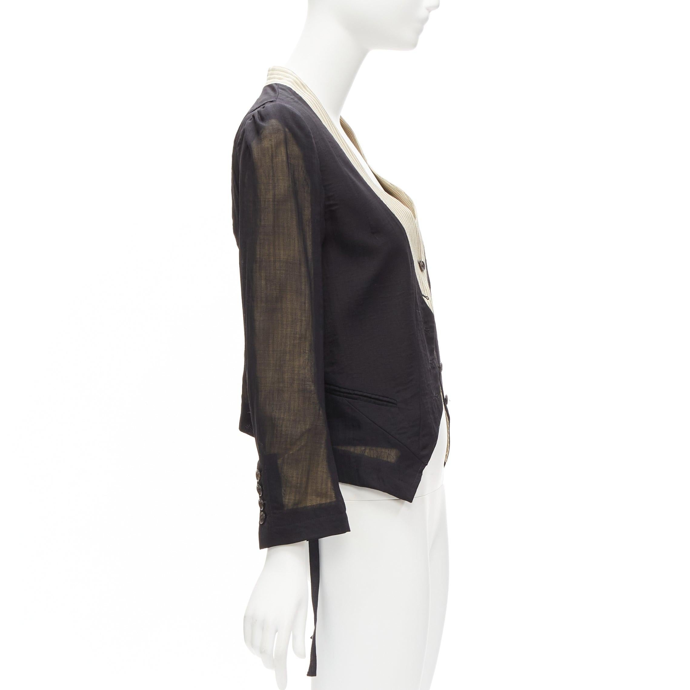 Women's ANN DEMEULEMEESTER black overlay sheer cream topstitched jacket FR36 S For Sale