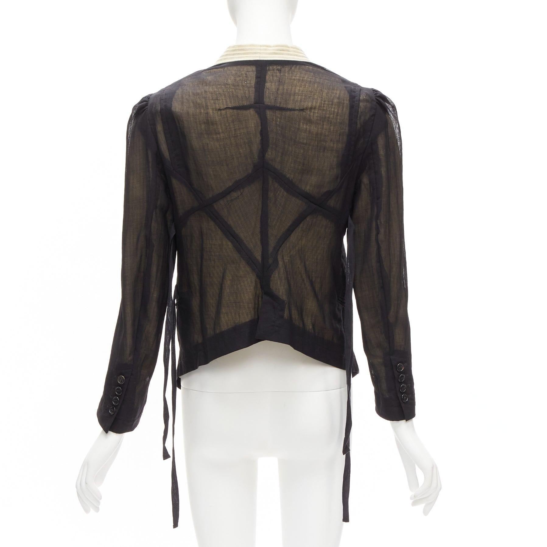 ANN DEMEULEMEESTER black overlay sheer cream topstitched jacket FR36 S For Sale 1
