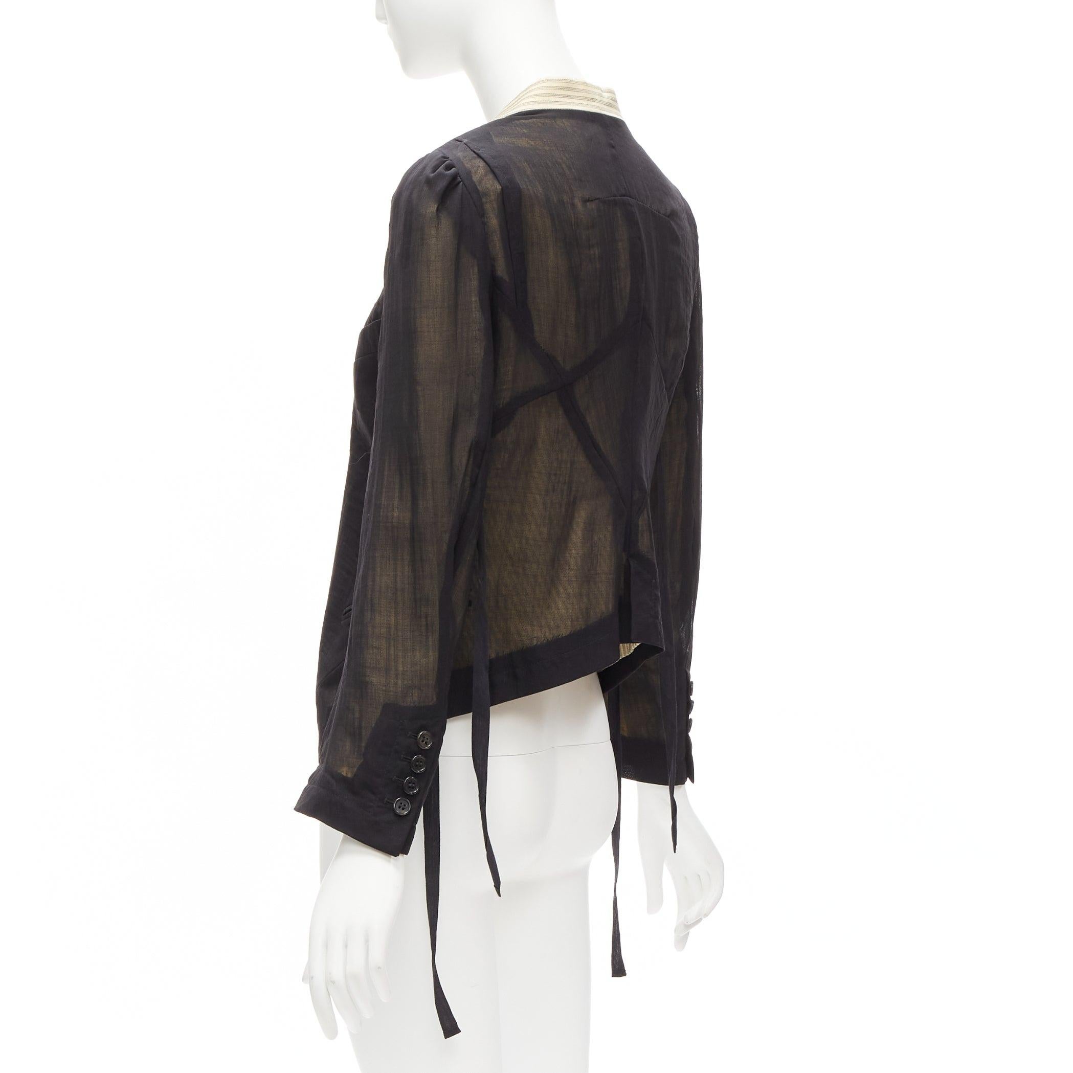 ANN DEMEULEMEESTER black overlay sheer cream topstitched jacket FR36 S For Sale 2