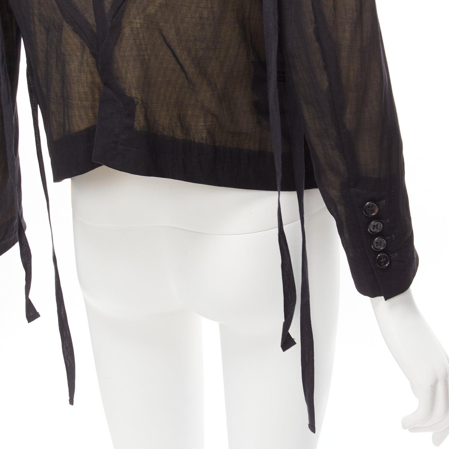 ANN DEMEULEMEESTER black overlay sheer cream topstitched jacket FR36 S For Sale 4