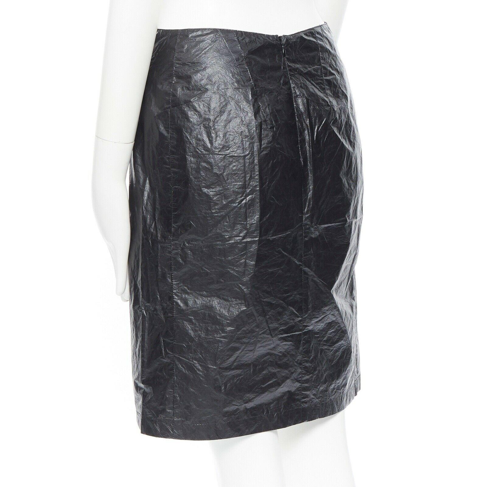 Women's ANN DEMEULEMEESTER black polyethylene plastic bin bag mini skirt FR38 M For Sale