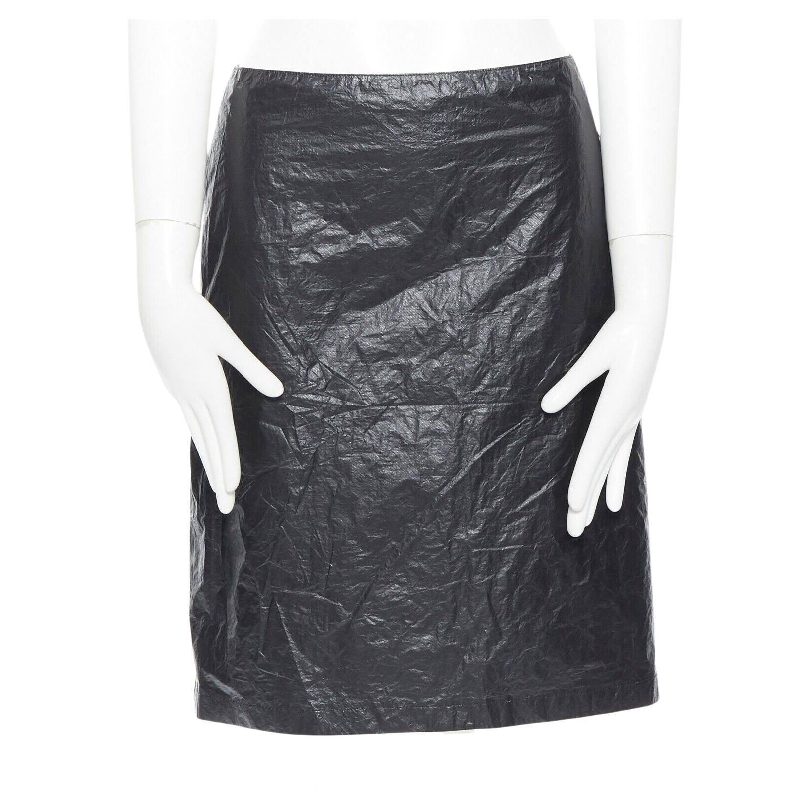 ANN DEMEULEMEESTER black polyethylene plastic bin bag mini skirt FR38 M For Sale