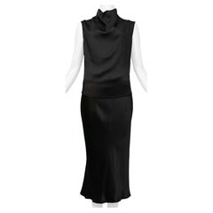 Ann Demeulemeester - Ensemble haut et jupe en satin noir