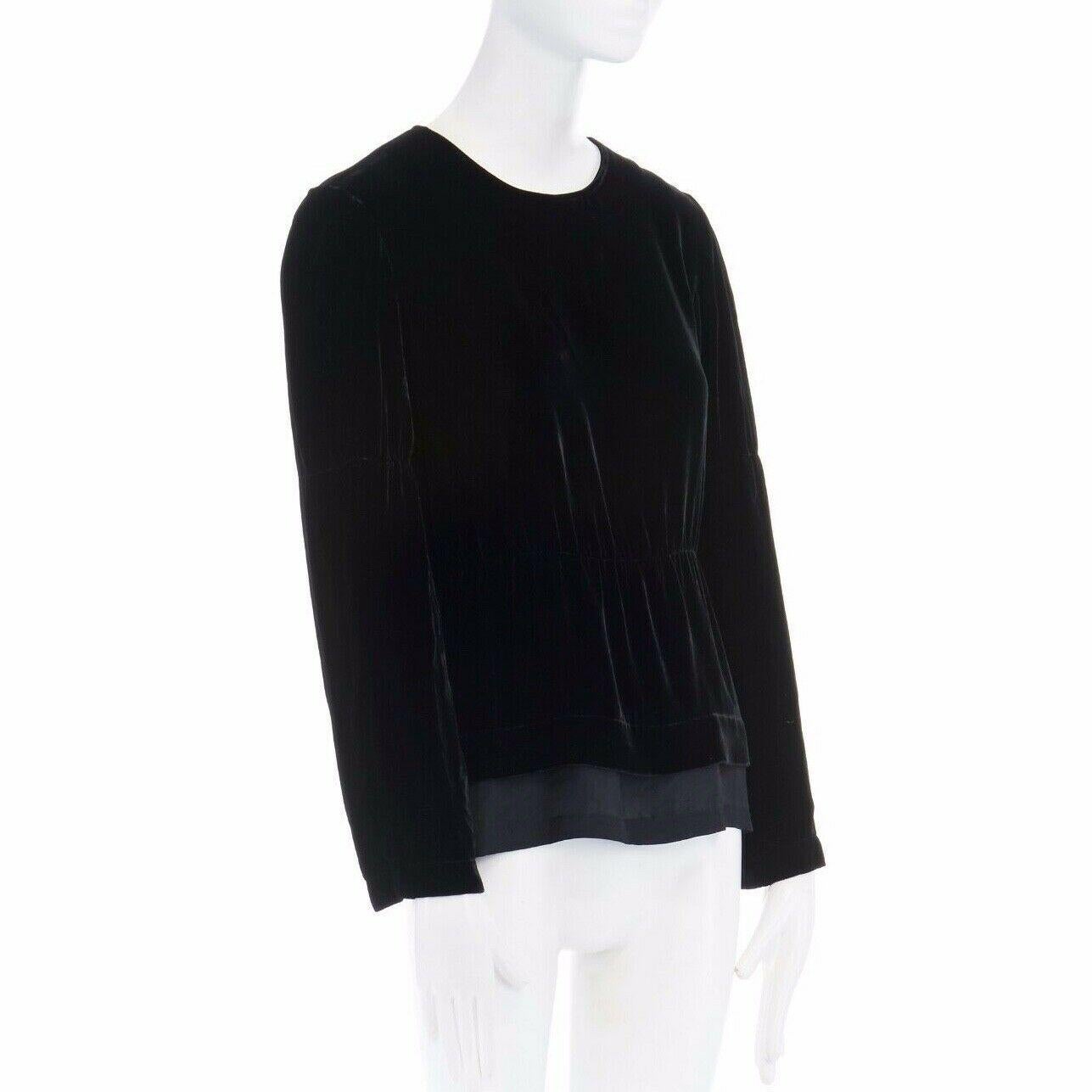 Black ANN DEMEULEMEESTER black velvet elasticated waist long sleeve blouse top FR36 S