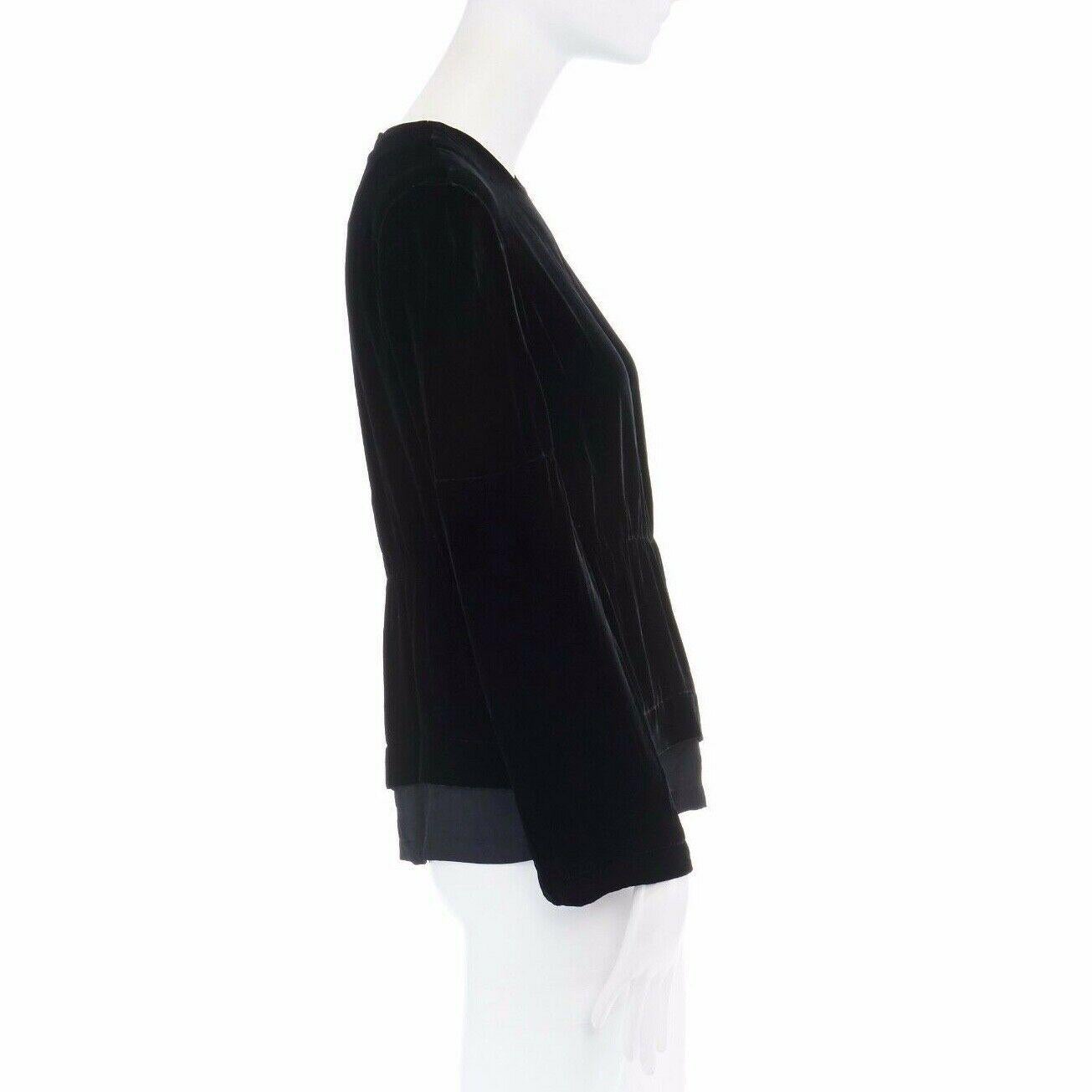 ANN DEMEULEMEESTER black velvet elasticated waist long sleeve blouse top FR36 S In Excellent Condition In Hong Kong, NT