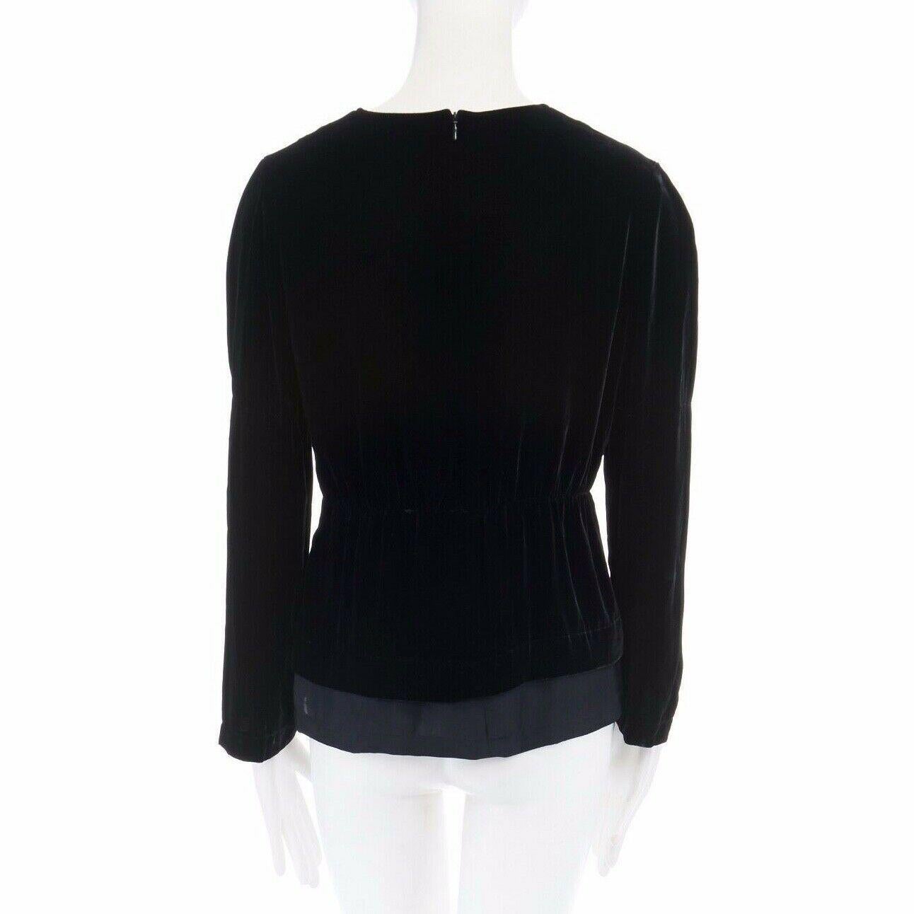 Women's ANN DEMEULEMEESTER black velvet elasticated waist long sleeve blouse top FR36 S