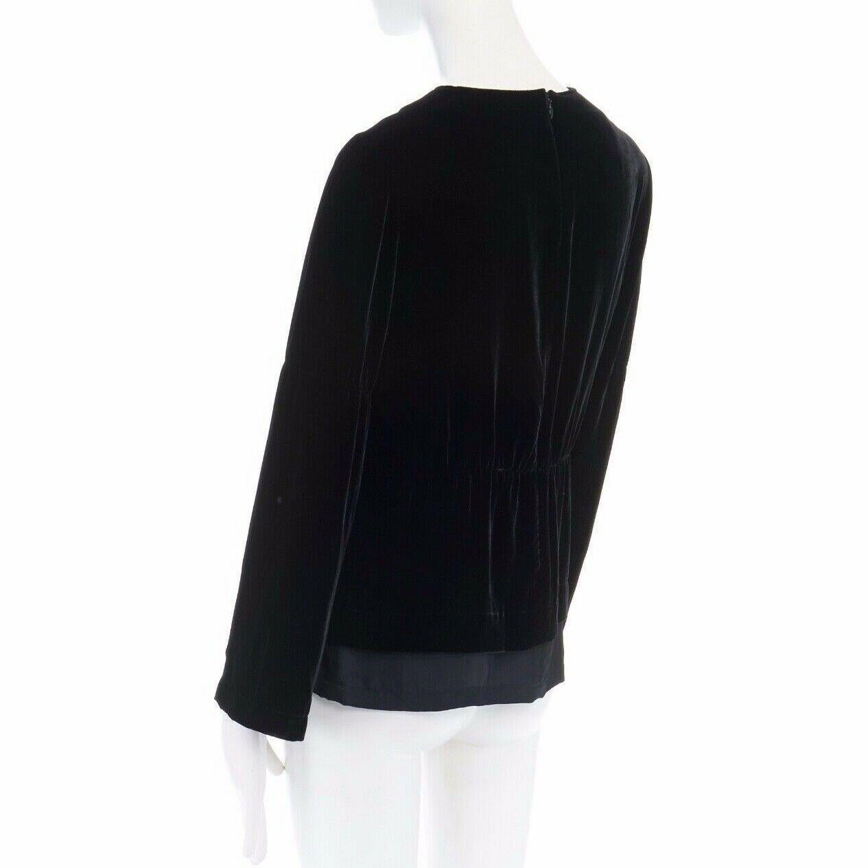 ANN DEMEULEMEESTER black velvet elasticated waist long sleeve blouse top FR36 S 1