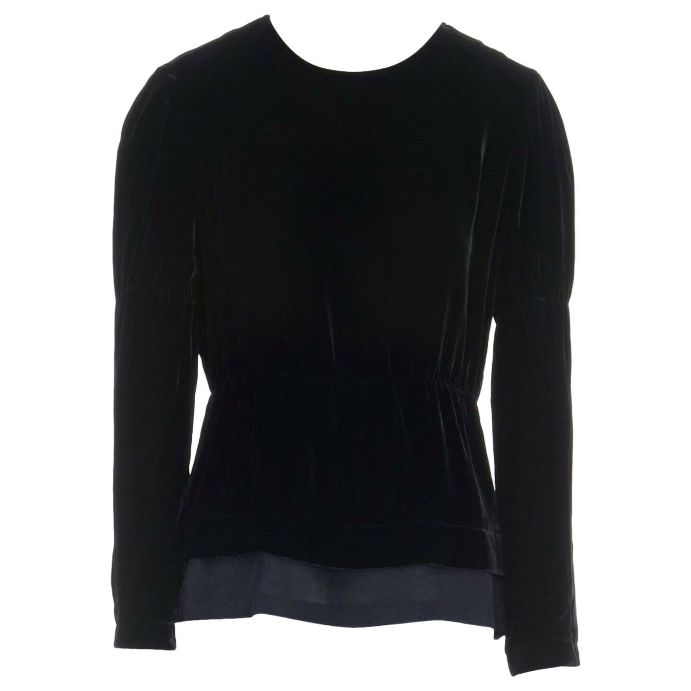 ANN DEMEULEMEESTER black velvet elasticated waist long sleeve blouse top FR36 S