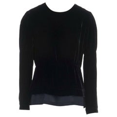 ANN DEMEULEMEESTER black velvet elasticated waist long sleeve blouse top FR36 S