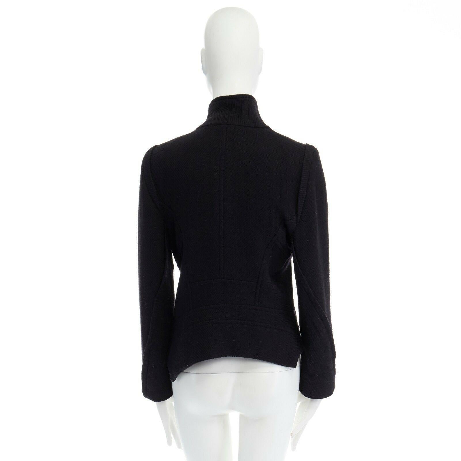ANN DEMEULEMEESTER black virgin wool asymmetric button curved back jacket FR36 S In Good Condition In Hong Kong, NT