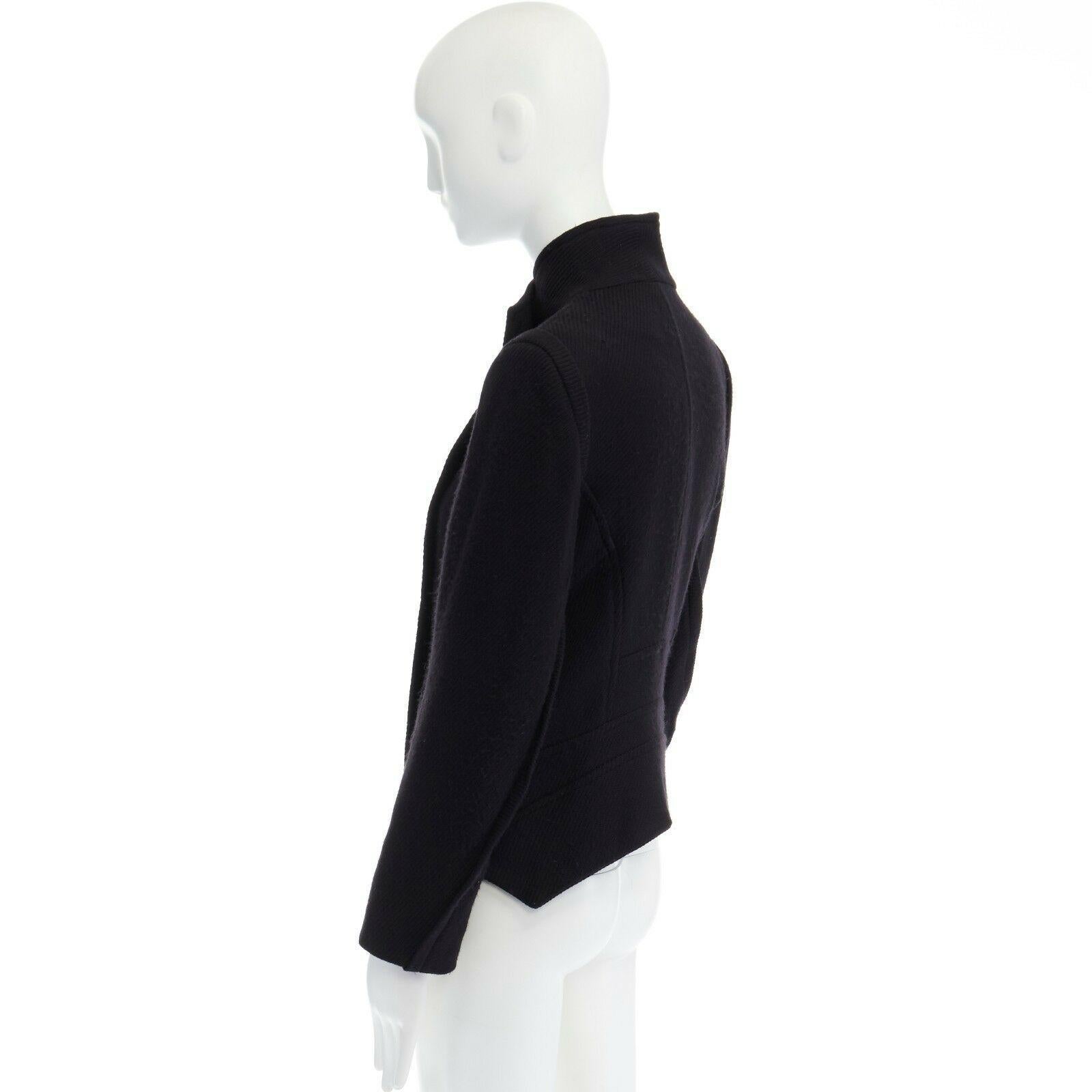Women's ANN DEMEULEMEESTER black virgin wool asymmetric button curved back jacket FR36 S