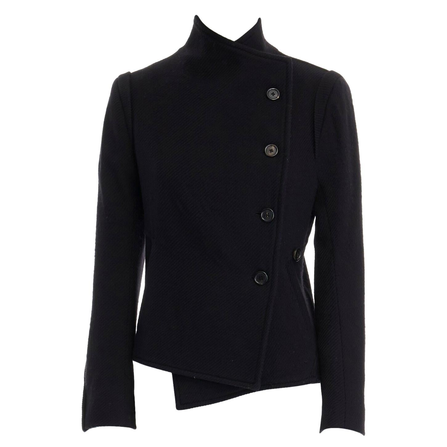 ANN DEMEULEMEESTER black virgin wool asymmetric button curved back jacket FR36 S