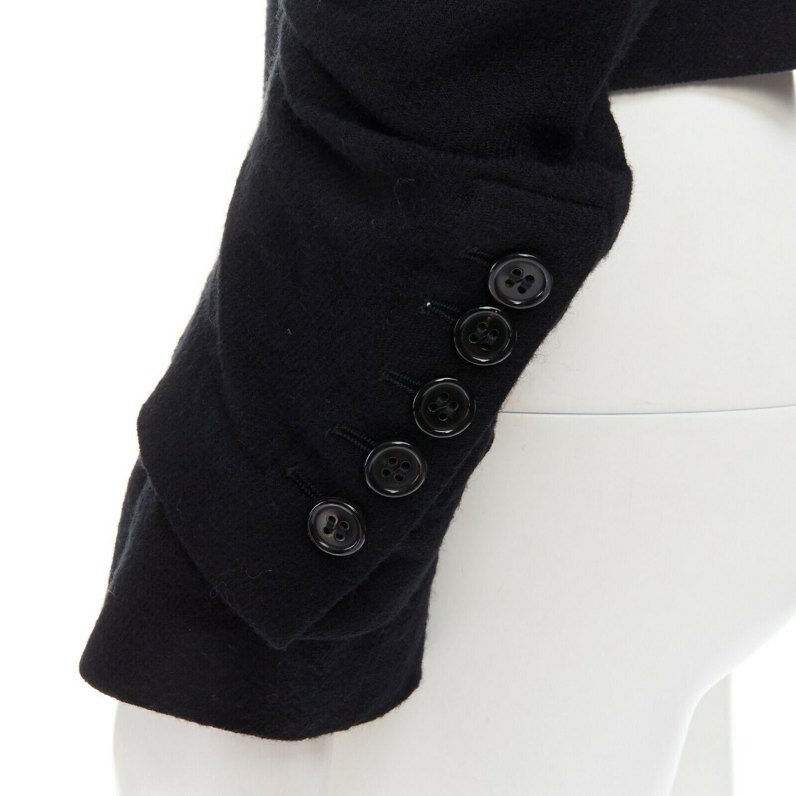 ANN DEMEULEMEESTER black wool asymmetric button ruched military jacket FR36 S 2