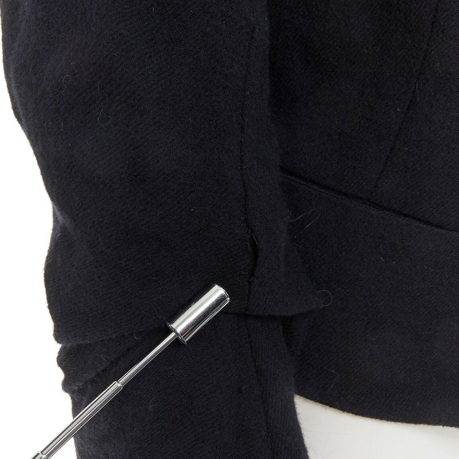 ANN DEMEULEMEESTER black wool asymmetric button ruched military jacket FR36 S 3
