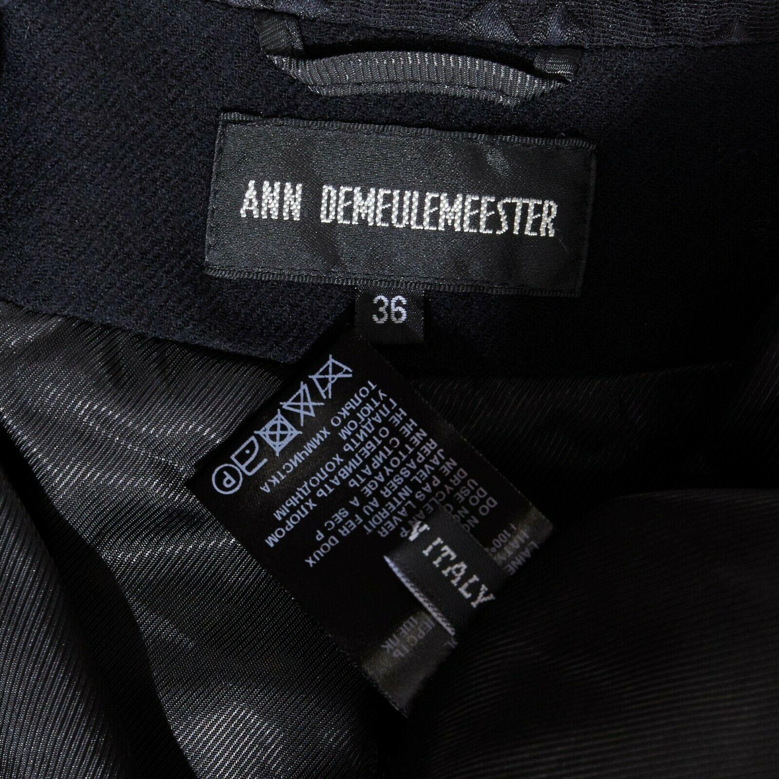 ANN DEMEULEMEESTER black wool asymmetric button ruched military jacket FR36 S 4