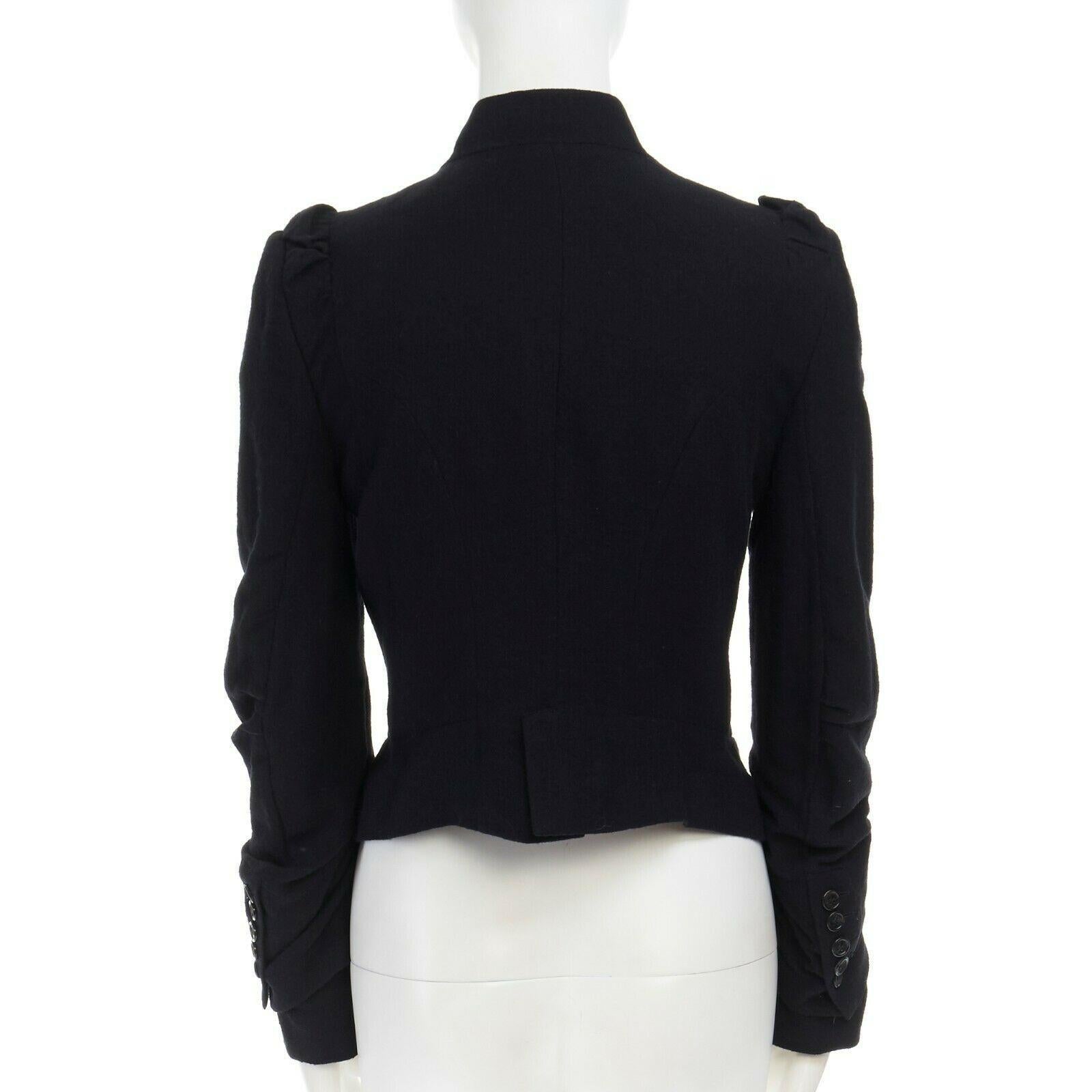 Black ANN DEMEULEMEESTER black wool asymmetric button ruched military jacket FR36 S