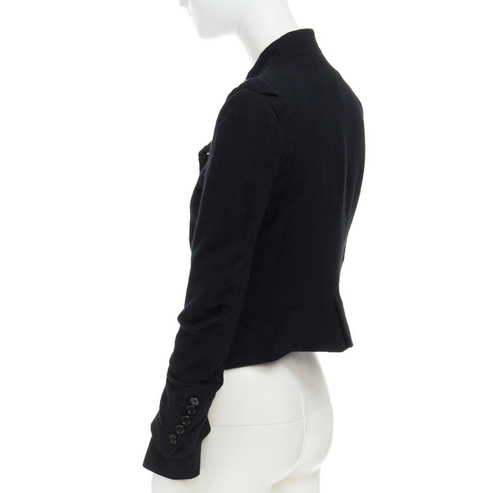 ANN DEMEULEMEESTER black wool asymmetric button ruched military jacket FR36 S In Excellent Condition In Hong Kong, NT