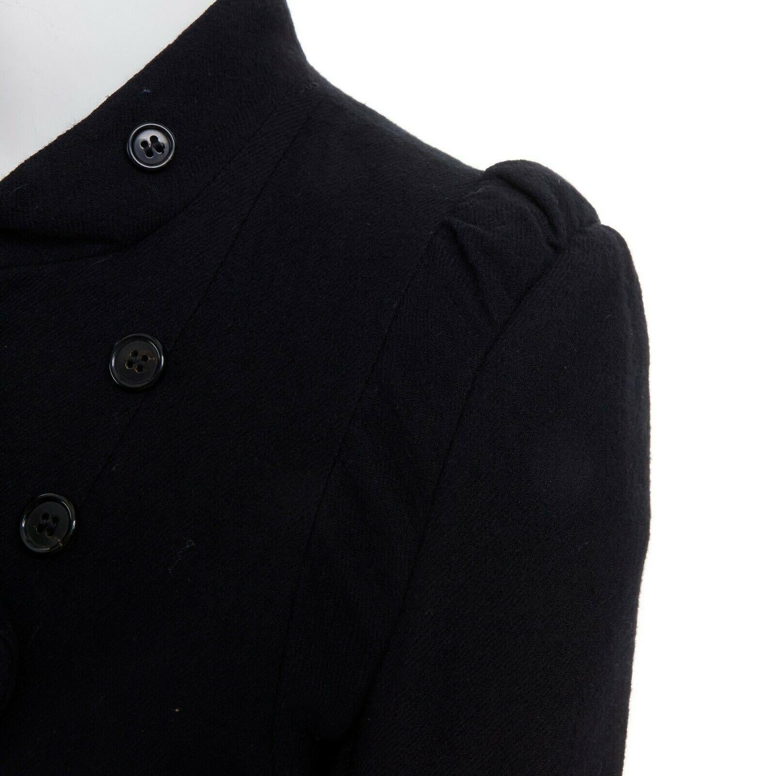 Women's ANN DEMEULEMEESTER black wool asymmetric button ruched military jacket FR36 S
