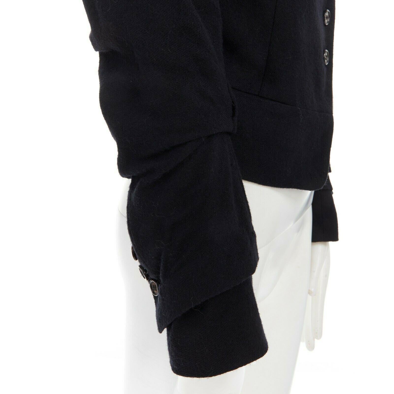 ANN DEMEULEMEESTER black wool asymmetric button ruched military jacket FR36 S 1