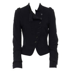 ANN DEMEULEMEESTER black wool asymmetric button ruched military jacket FR36 S