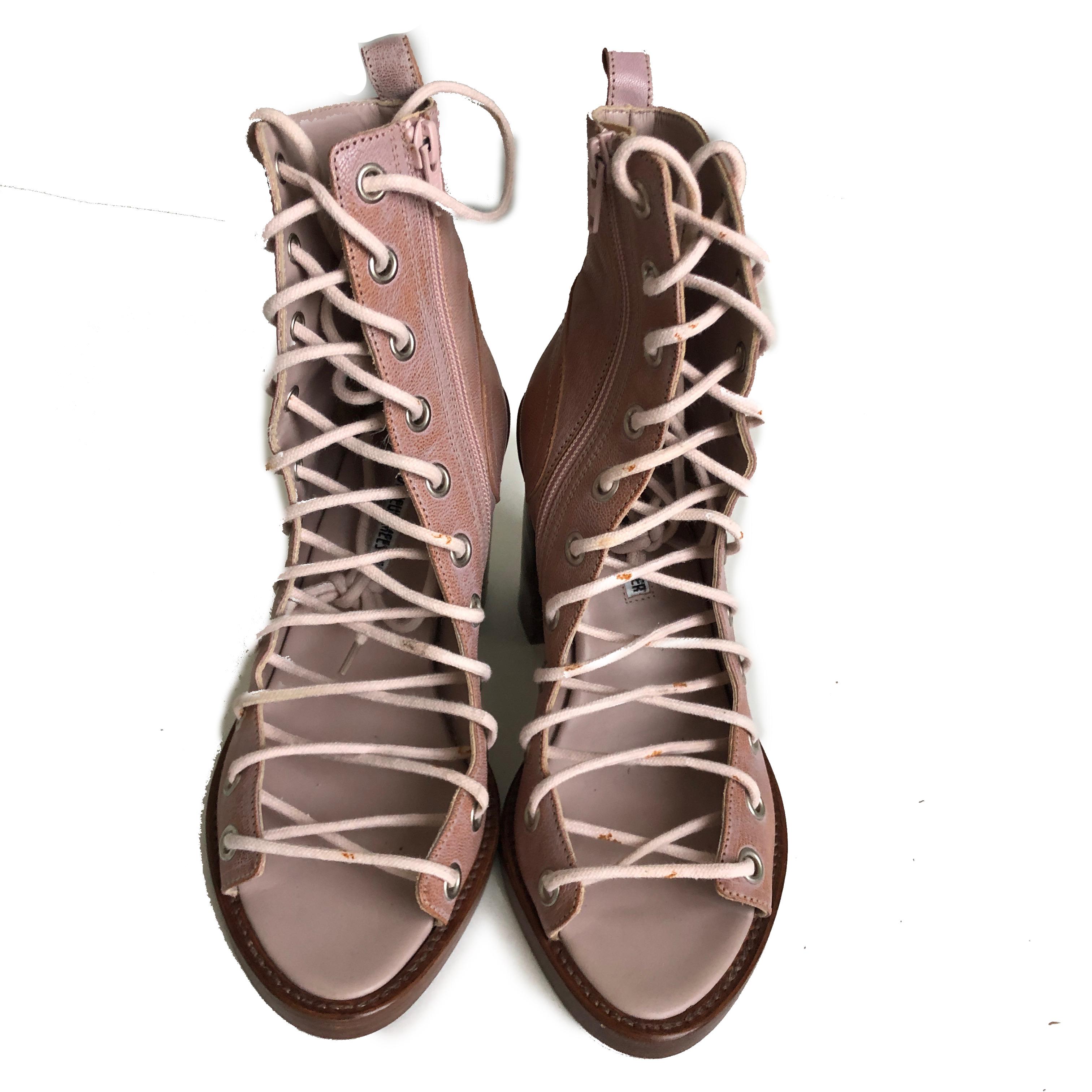 Ann Demeulemeester Booties Lace Up Ankle Boots Leather size 37.5 In Good Condition For Sale In Port Saint Lucie, FL