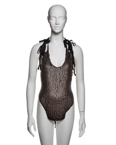 Ann Demeulemeester Bronze Metal Disc and Ribbon Tie Top, FW 2004