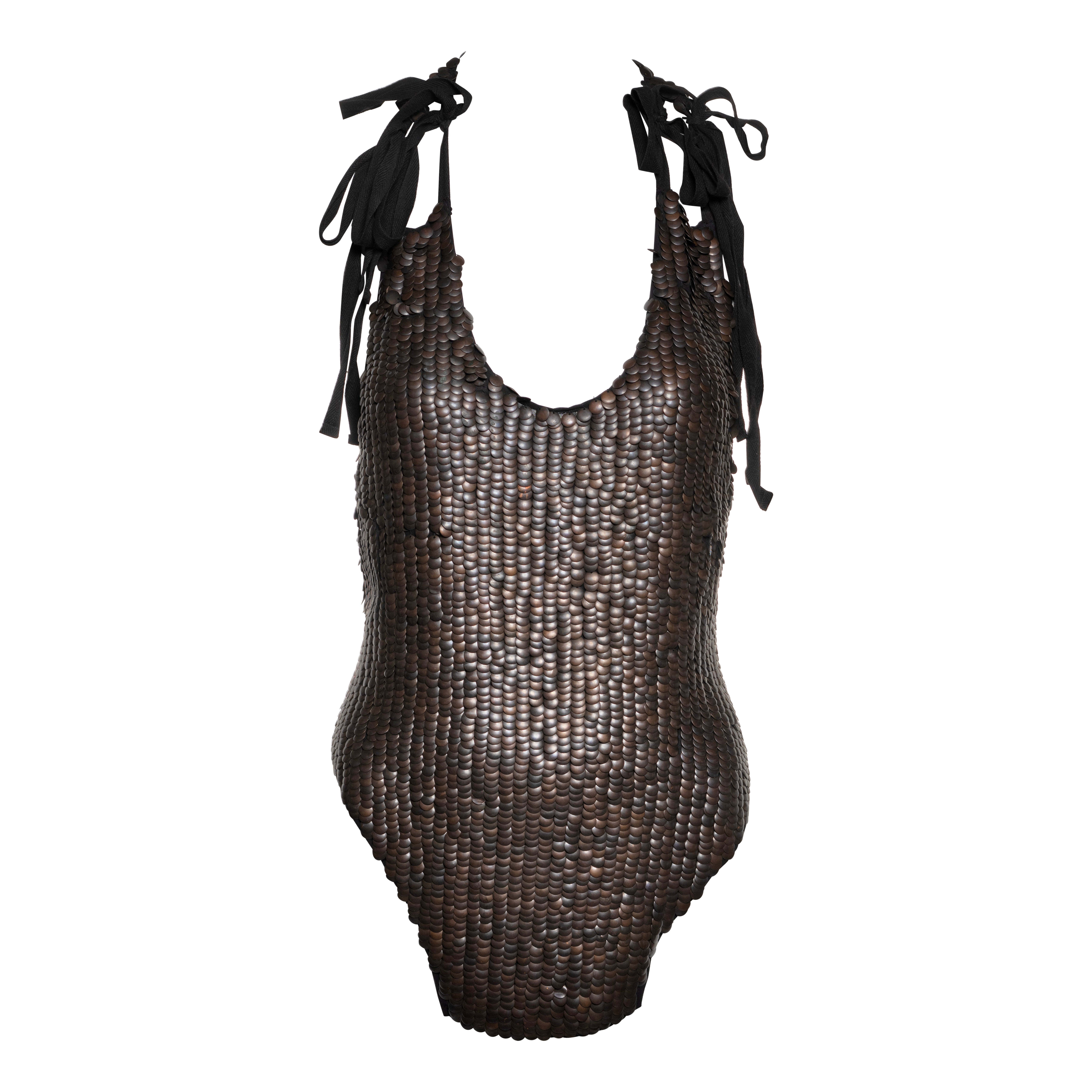 Ann Demeulemeester Bronze Metal Disc and Ribbon Tie Top, FW 2004 For Sale
