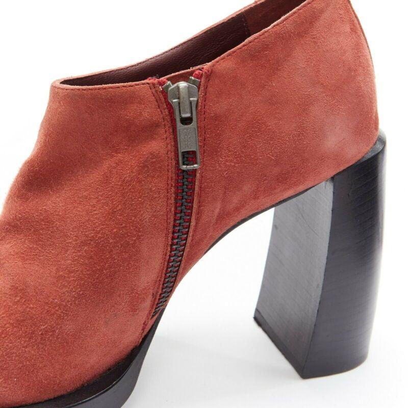 ANN DEMEULEMEESTER burnt red suede platform curved chunky heel bootie EU38 5