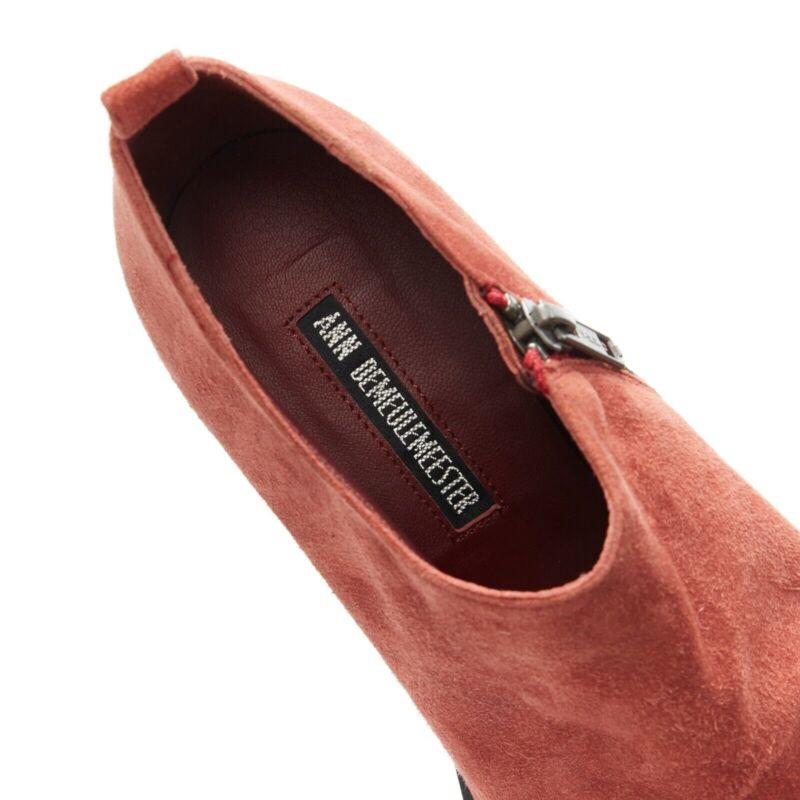 ANN DEMEULEMEESTER burnt red suede platform curved chunky heel bootie EU38 6