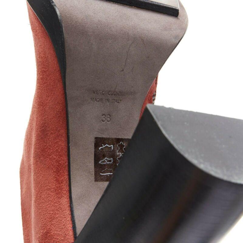 ANN DEMEULEMEESTER burnt red suede platform curved chunky heel bootie EU38 7