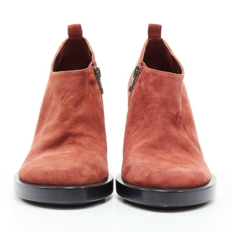 Brown ANN DEMEULEMEESTER burnt red suede platform curved chunky heel bootie EU38