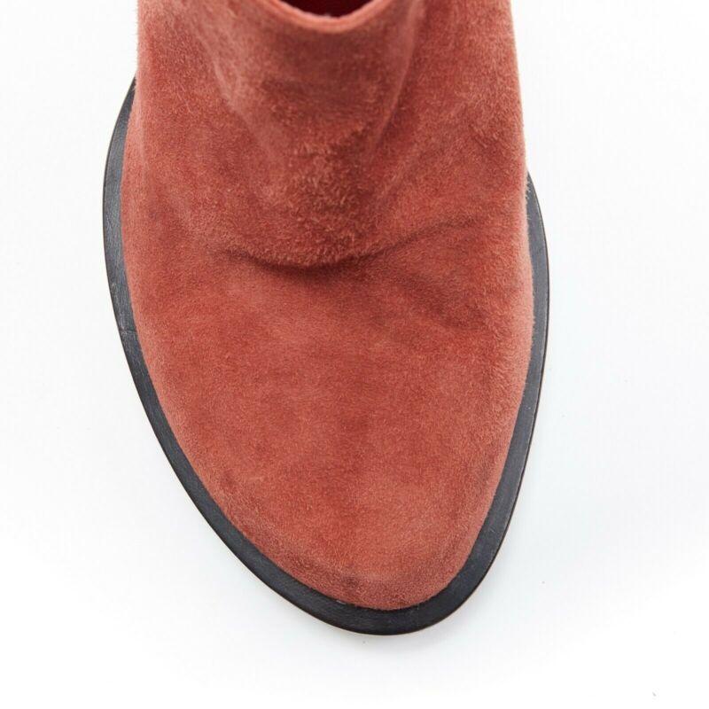 ANN DEMEULEMEESTER burnt red suede platform curved chunky heel bootie EU38 2