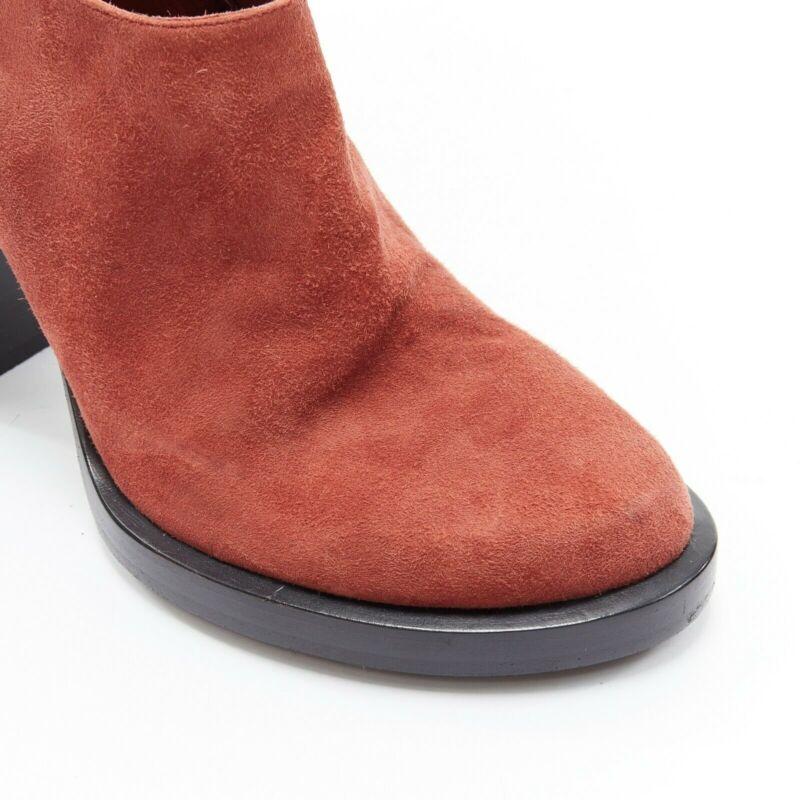 ANN DEMEULEMEESTER burnt red suede platform curved chunky heel bootie EU38 3